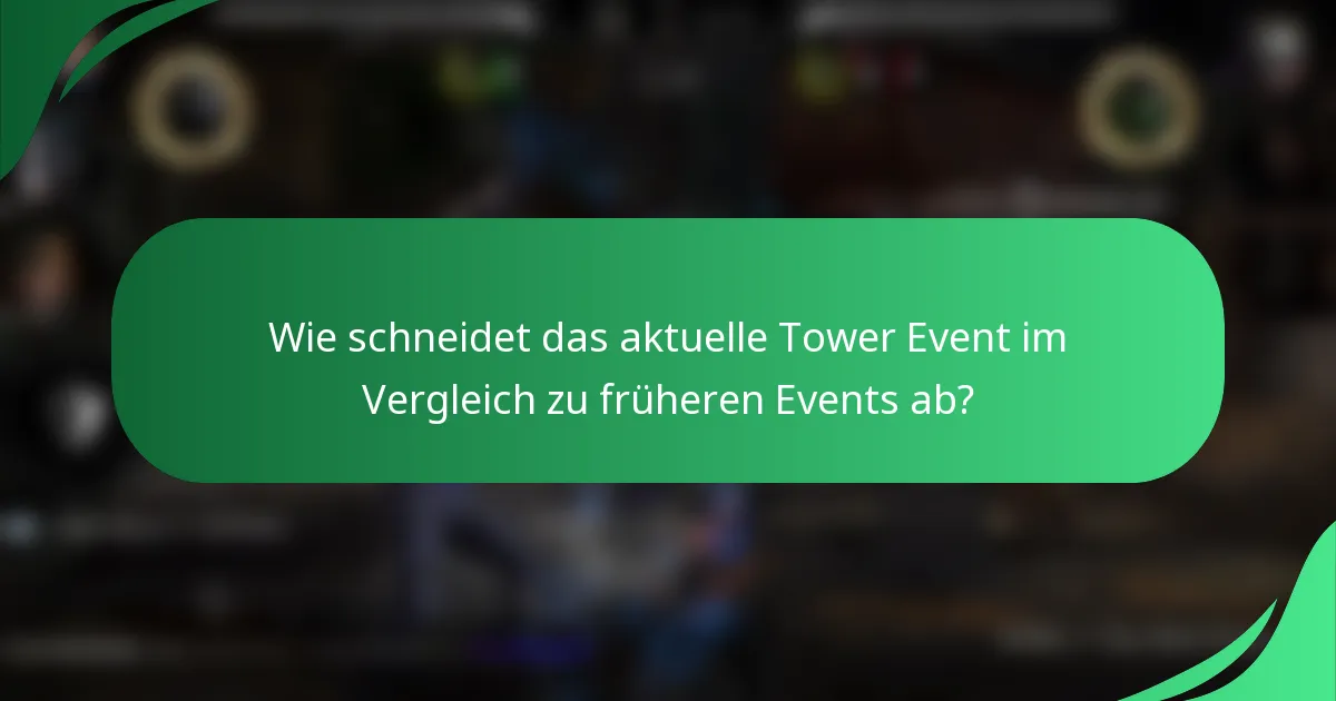 Wie schneidet das aktuelle Tower Event im Vergleich zu früheren Events ab?